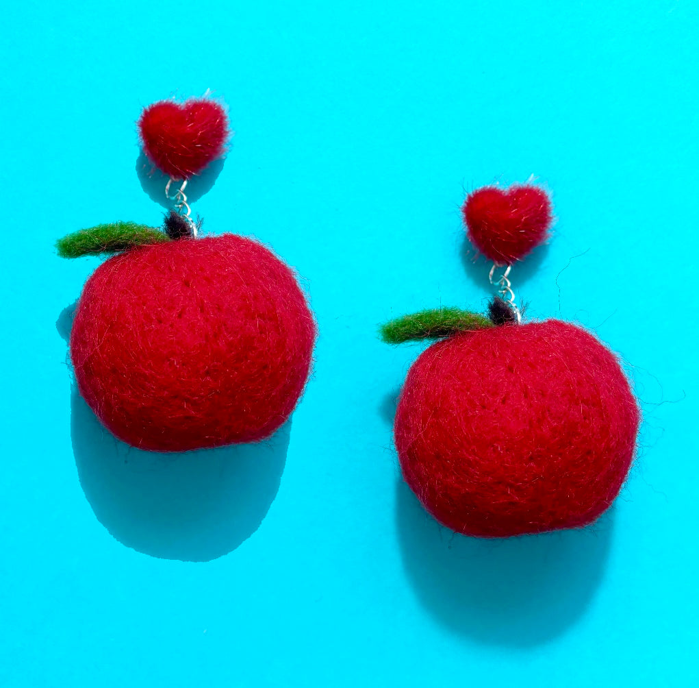 Apple Wool Felt Drop Earrings