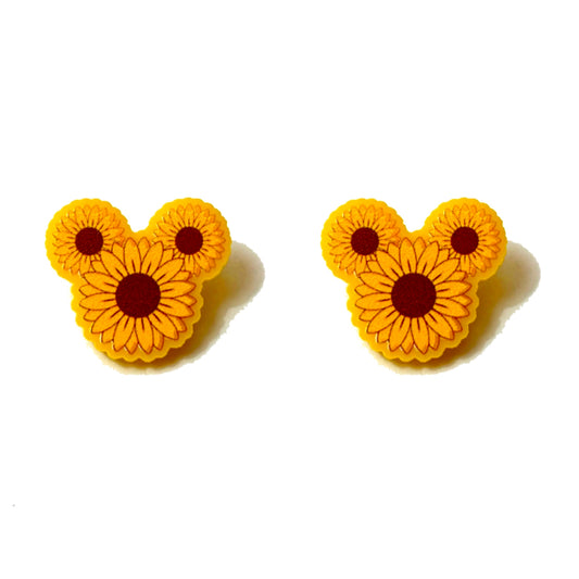 Mouse Sunflower Acrylic Post Earrings