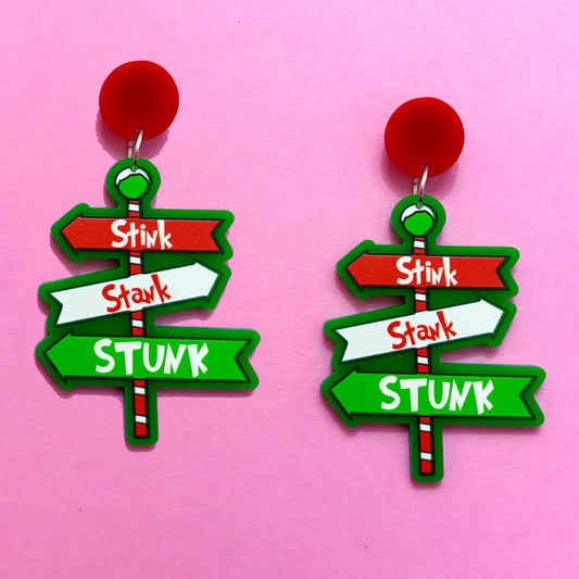 Stink, Stank, Stunk Drop Earrings