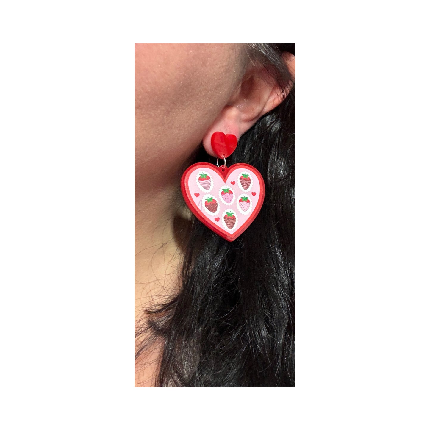 Heart Chocolate Strawberry Box Drop Earrings