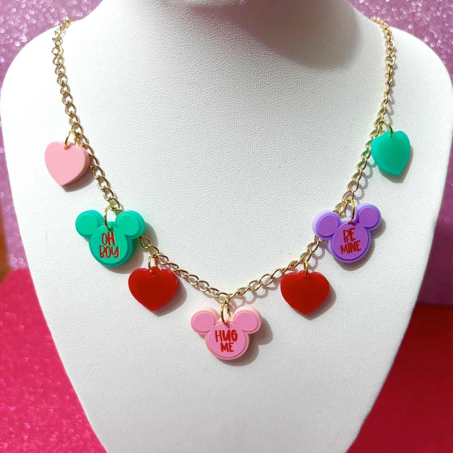 Mouse Conversation Heart Gold Charm Necklace