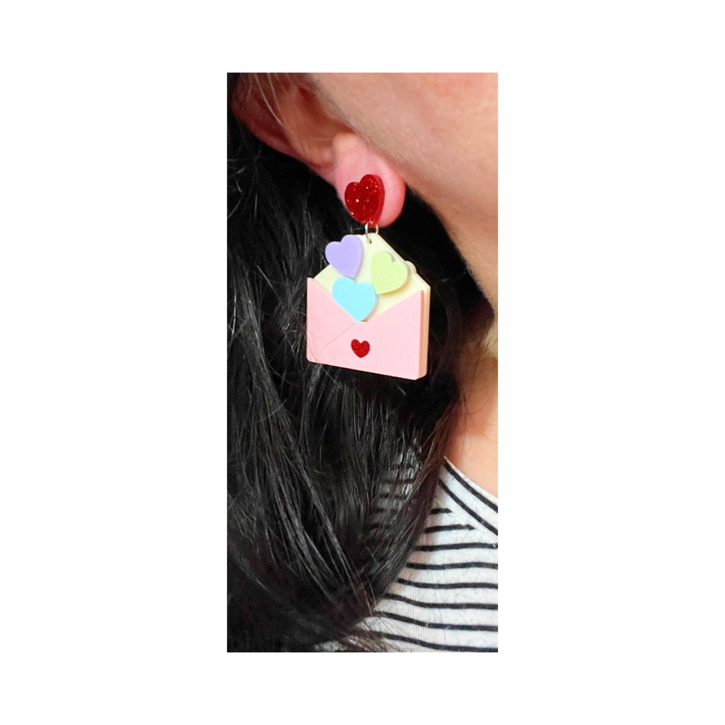 Pastel Heart Envelope Drop Earrings