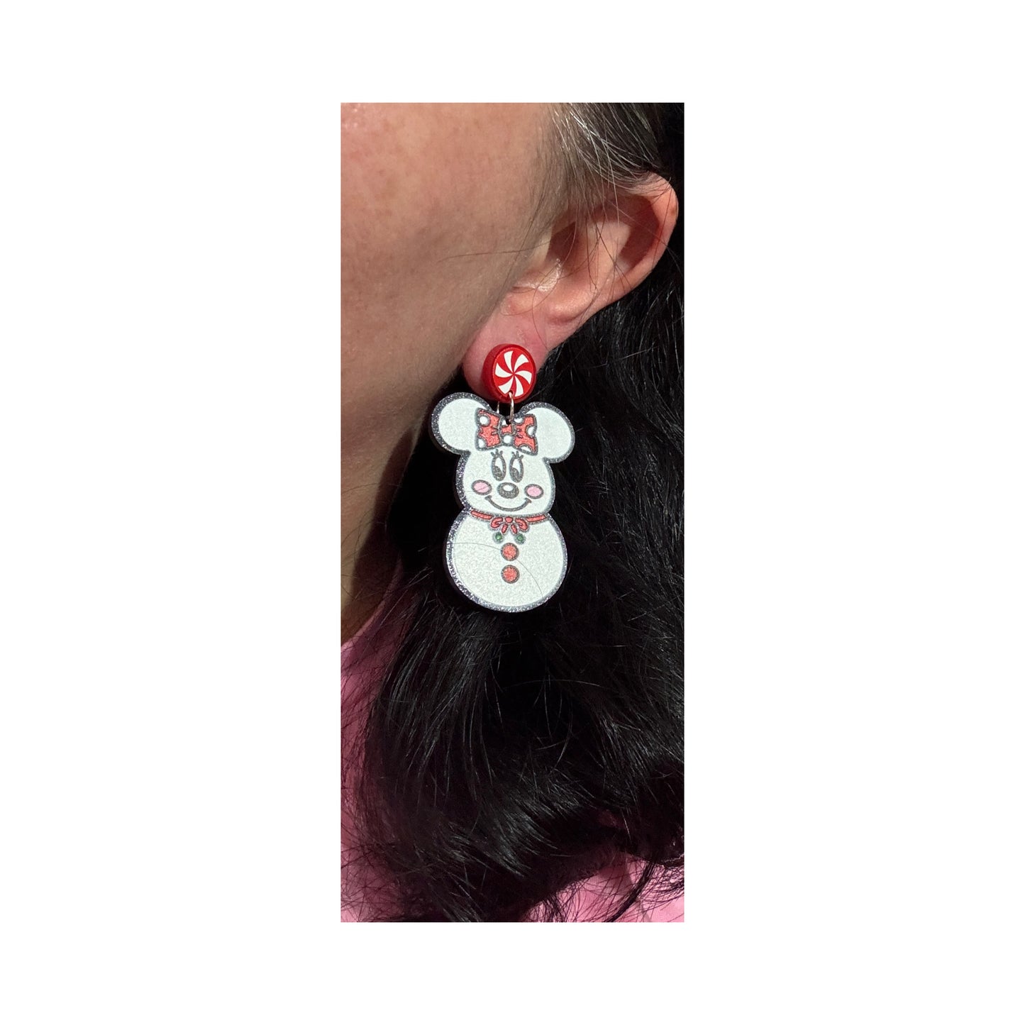 Mouse Peppermint Snowman Couple Drop Earrings