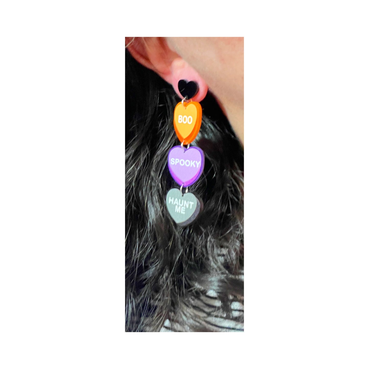 Spooky Conversation Heart Tiered Drop Earrings