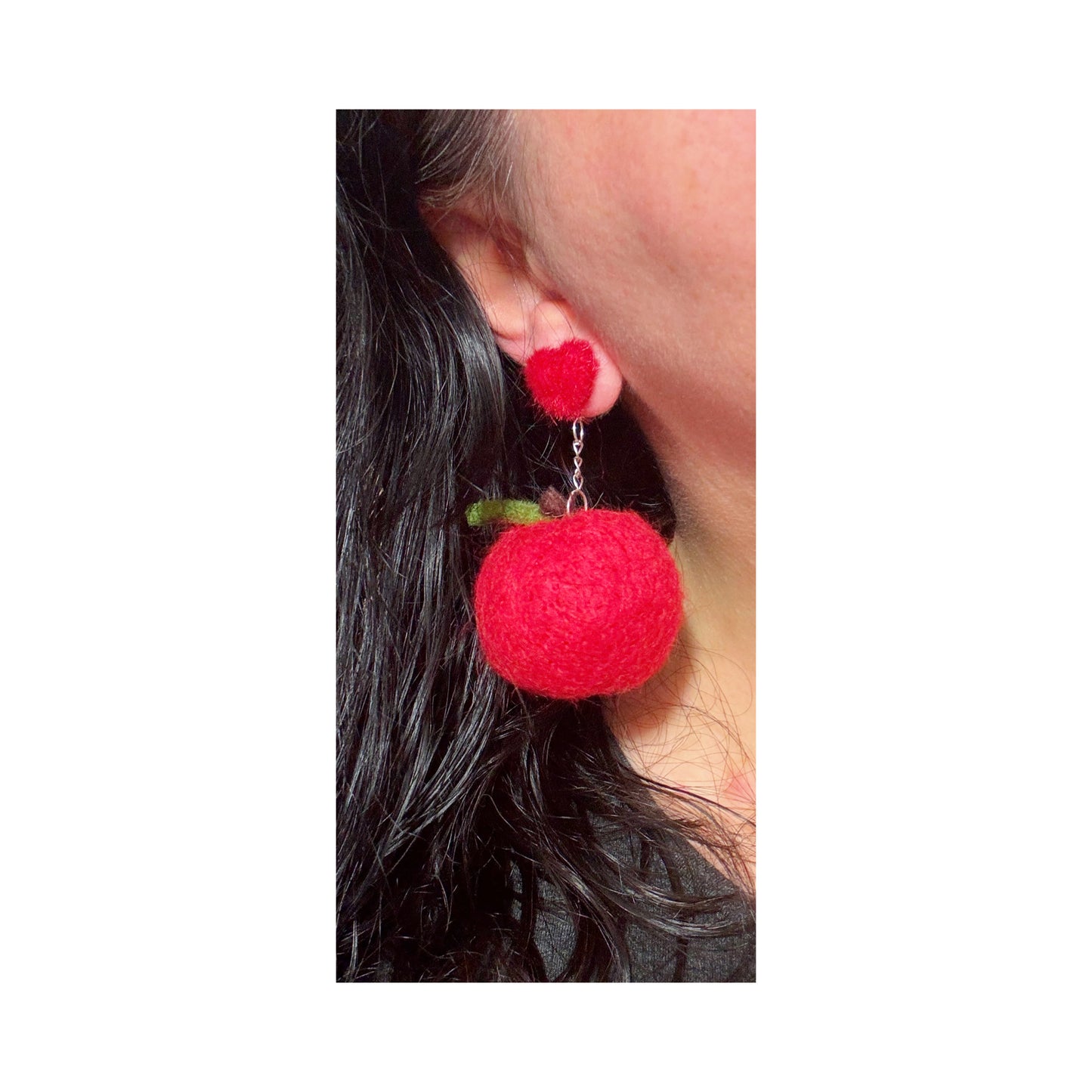 Apple Wool Felt Drop Earrings