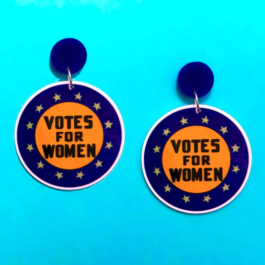 Votes for Women Suffragette Round Acrylic Drop Earrings