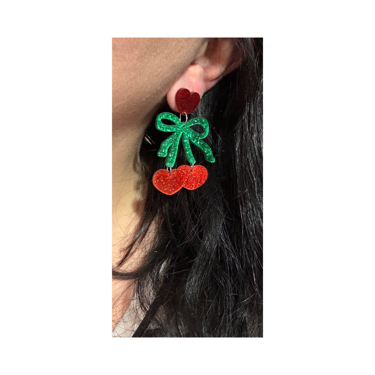 Cherry Heart Sparkle Drop Earrings