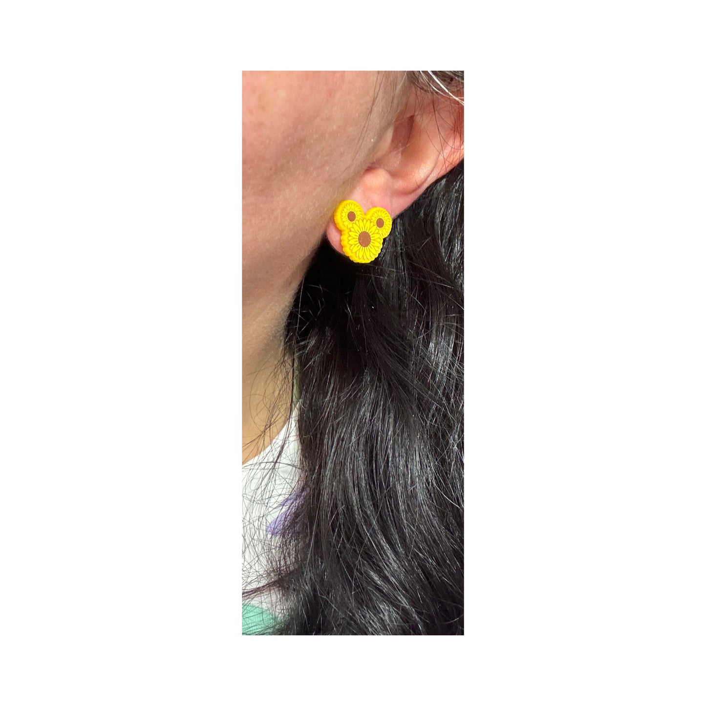 Mouse Sunflower Acrylic Post Earrings