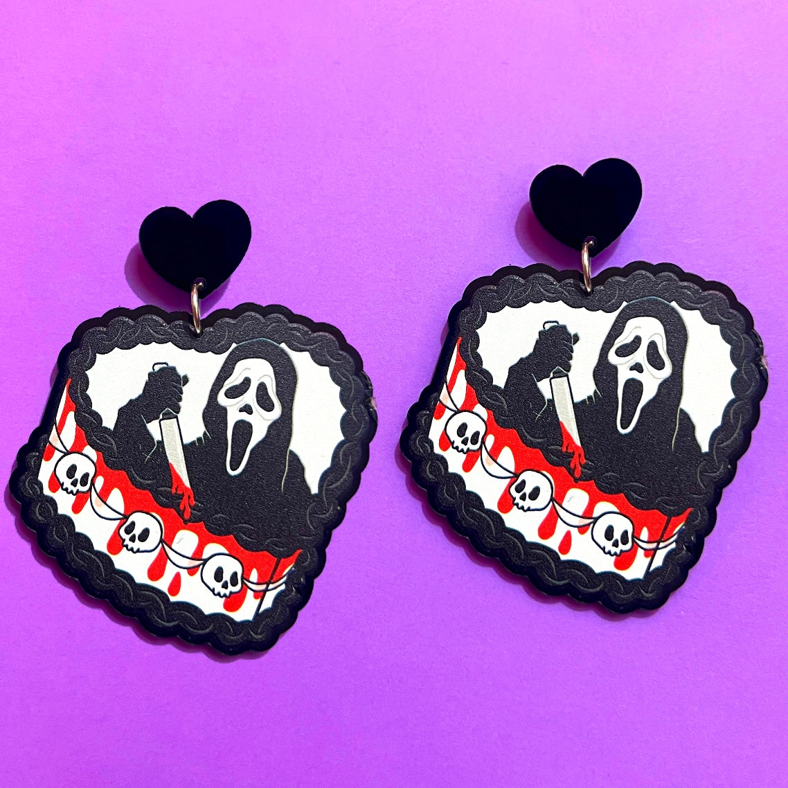 Ghostface Heart Cake Drop Earrings