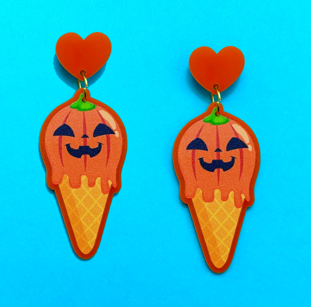 Jack-O-Lantern Ice Cream Drop Earrings