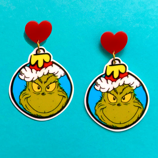 Grinch Bulb Acrylic Drop Earrings