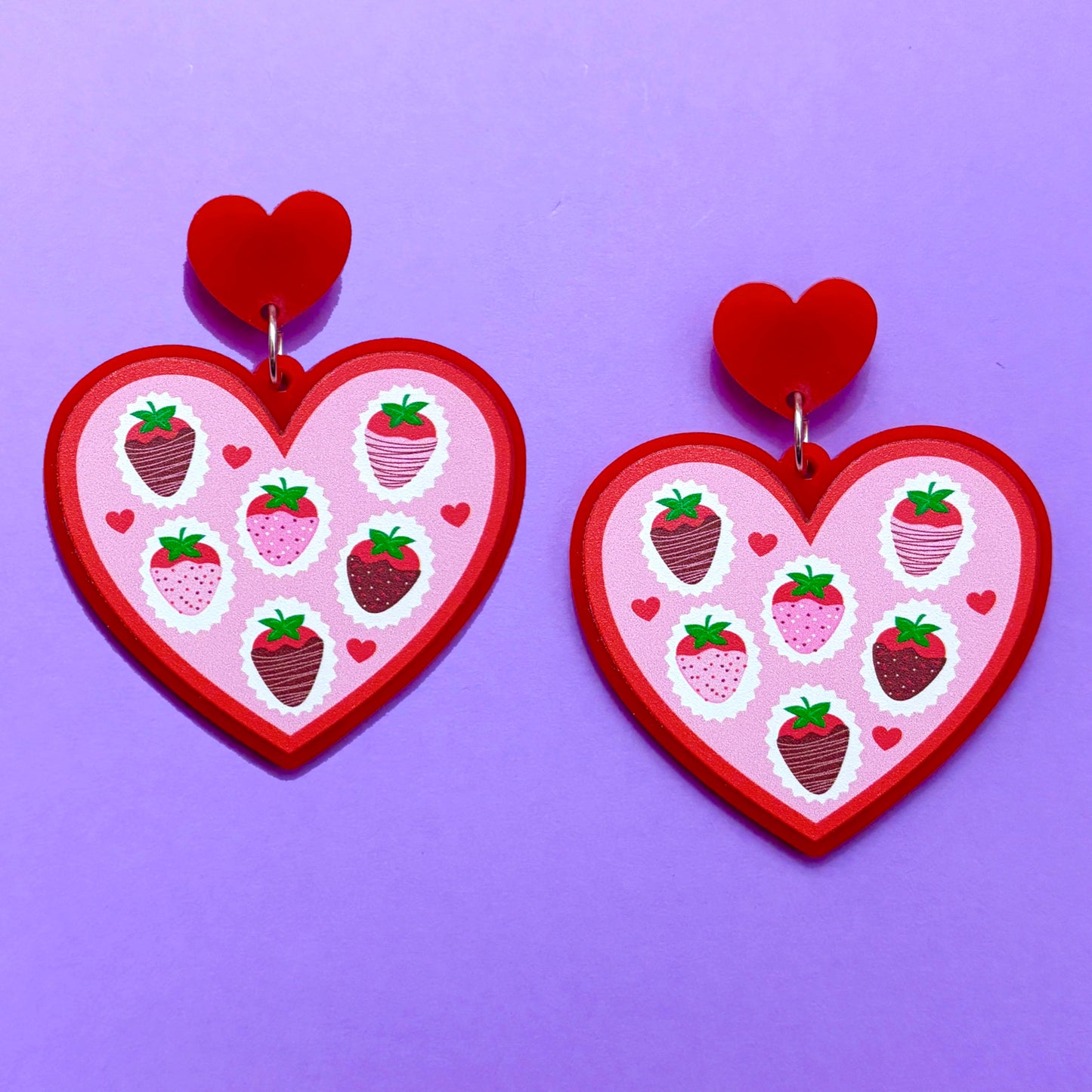 Heart Chocolate Strawberry Box Drop Earrings