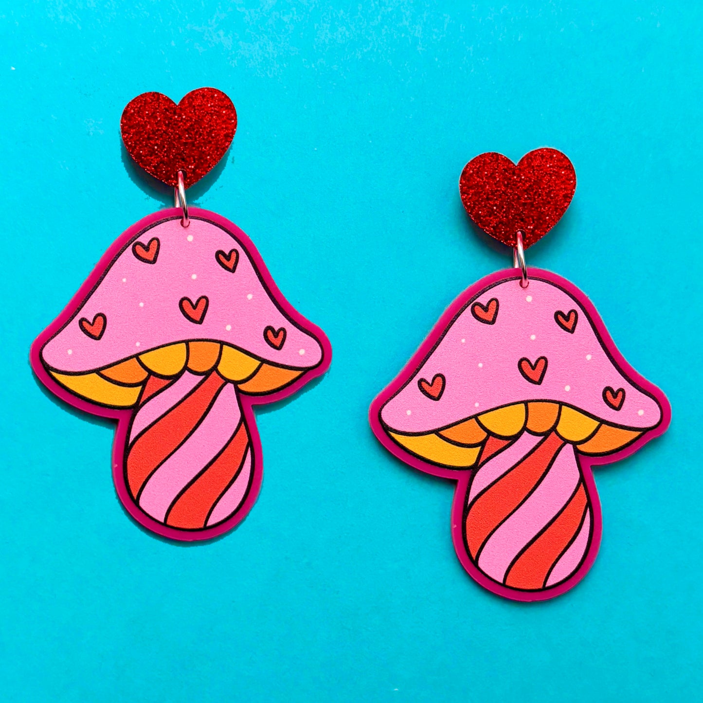 Groovy Valentine Mushroom Drop Earrings