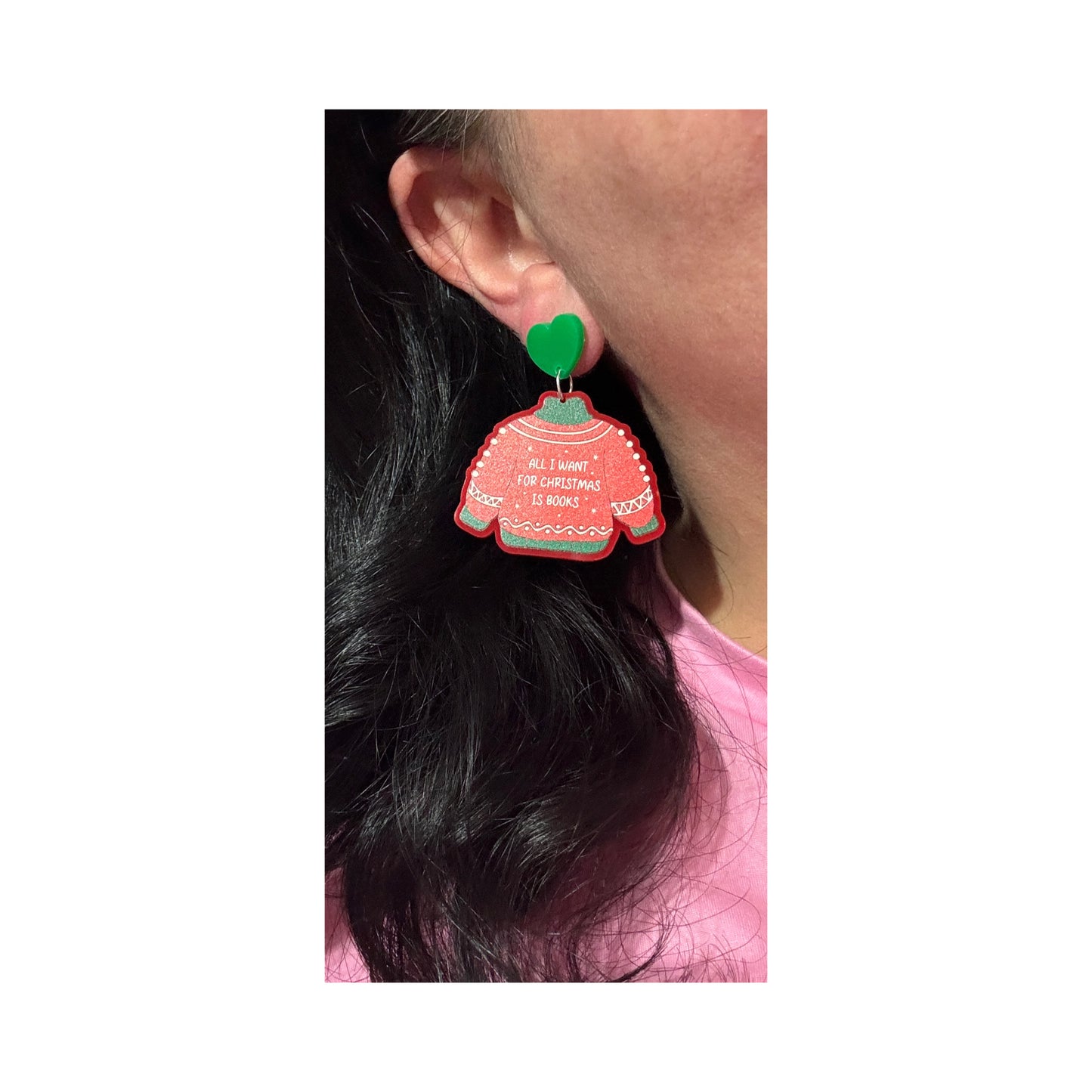 Bookmas Christmas Sweater Drop Earrings