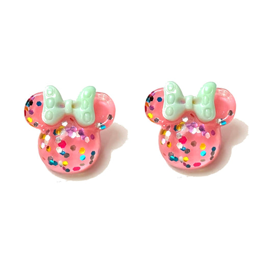 Pink & Mint Confetti Mouse Post Earrings