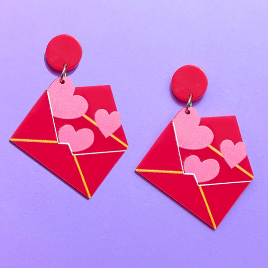 Red Valentine Envelope Drop Earrings