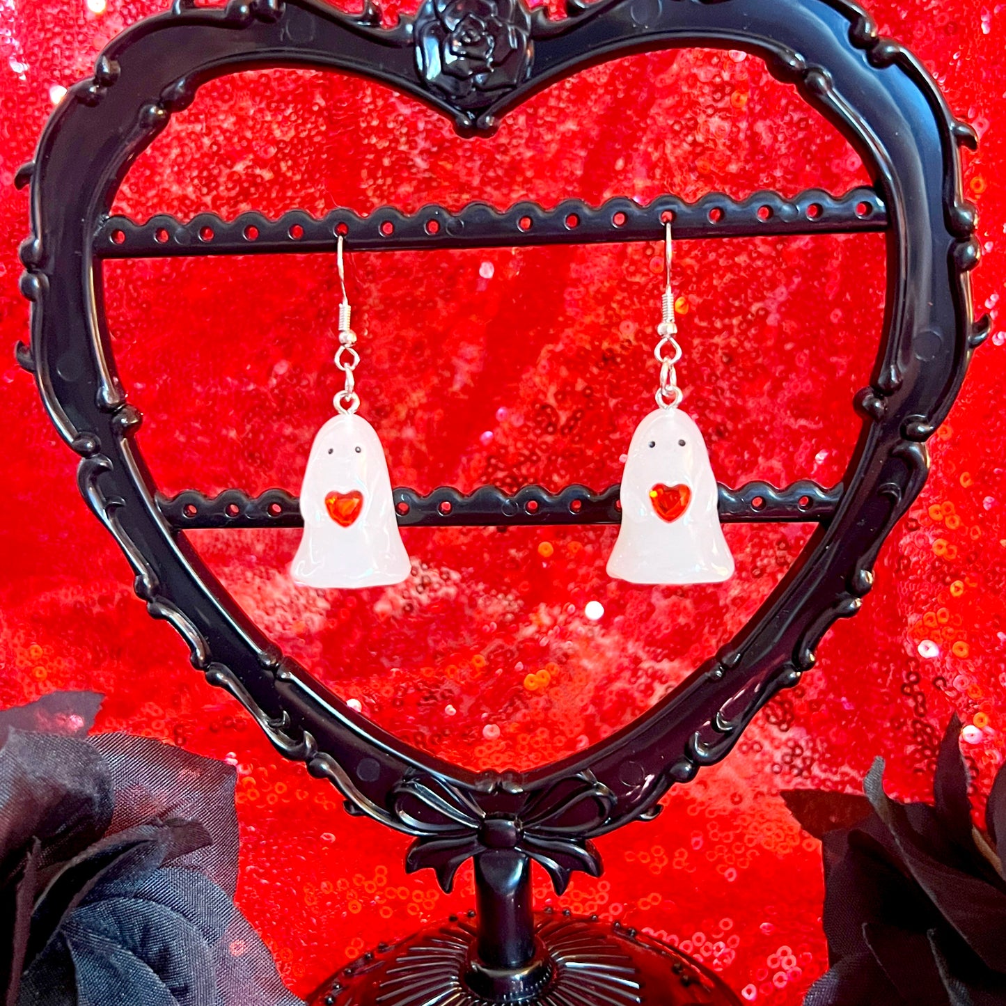 Ghost Heart 3D Drop Earrings