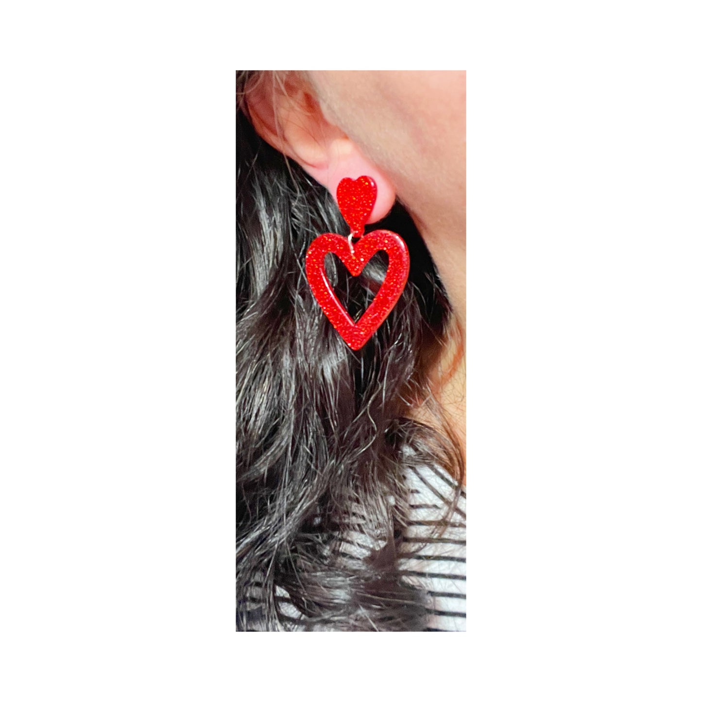 Red Glitter Heart Drop Earrings