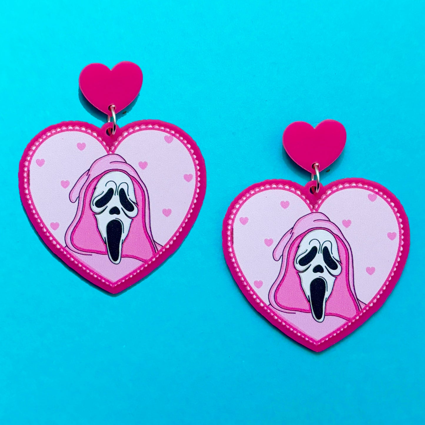 Ghostface Pink Heart Drop Earrings