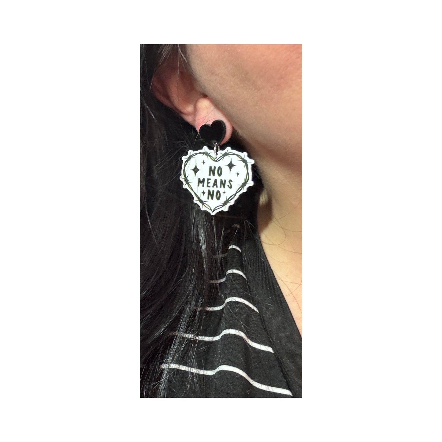 No Means No Heart Drop Earrings