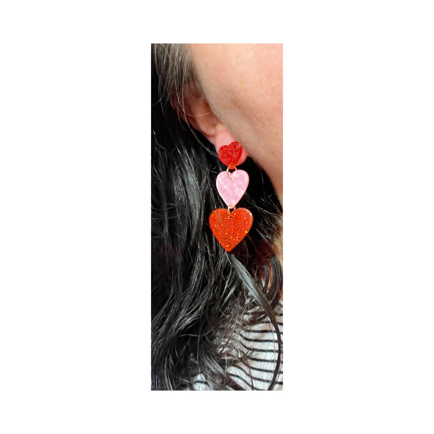 Red & Pink Heart Tiered Drop Earrings