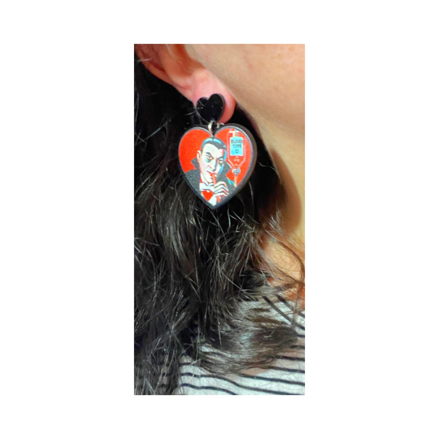 Vintage Dracula Heart Drop Earrings