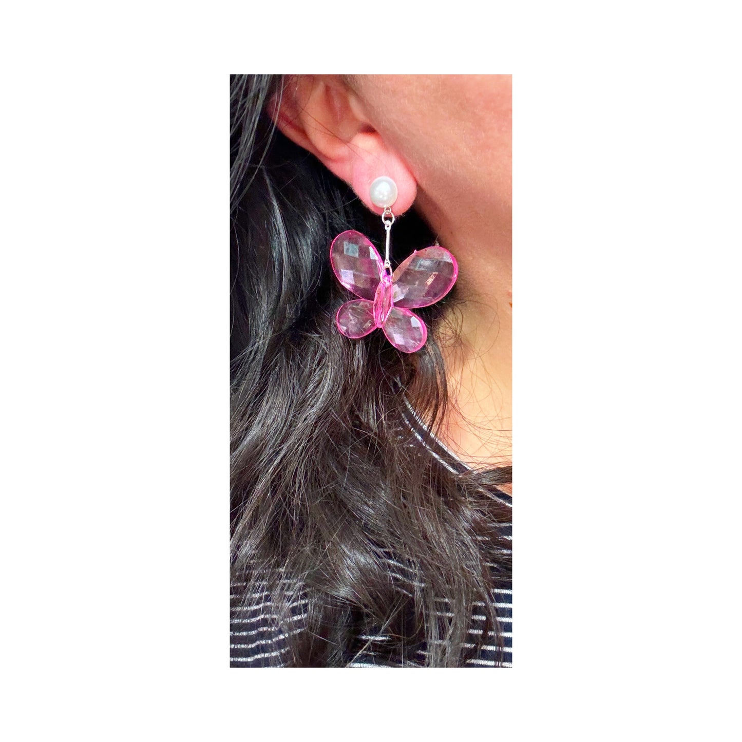 Pink Y2K Butterfly Large Drop Earrings