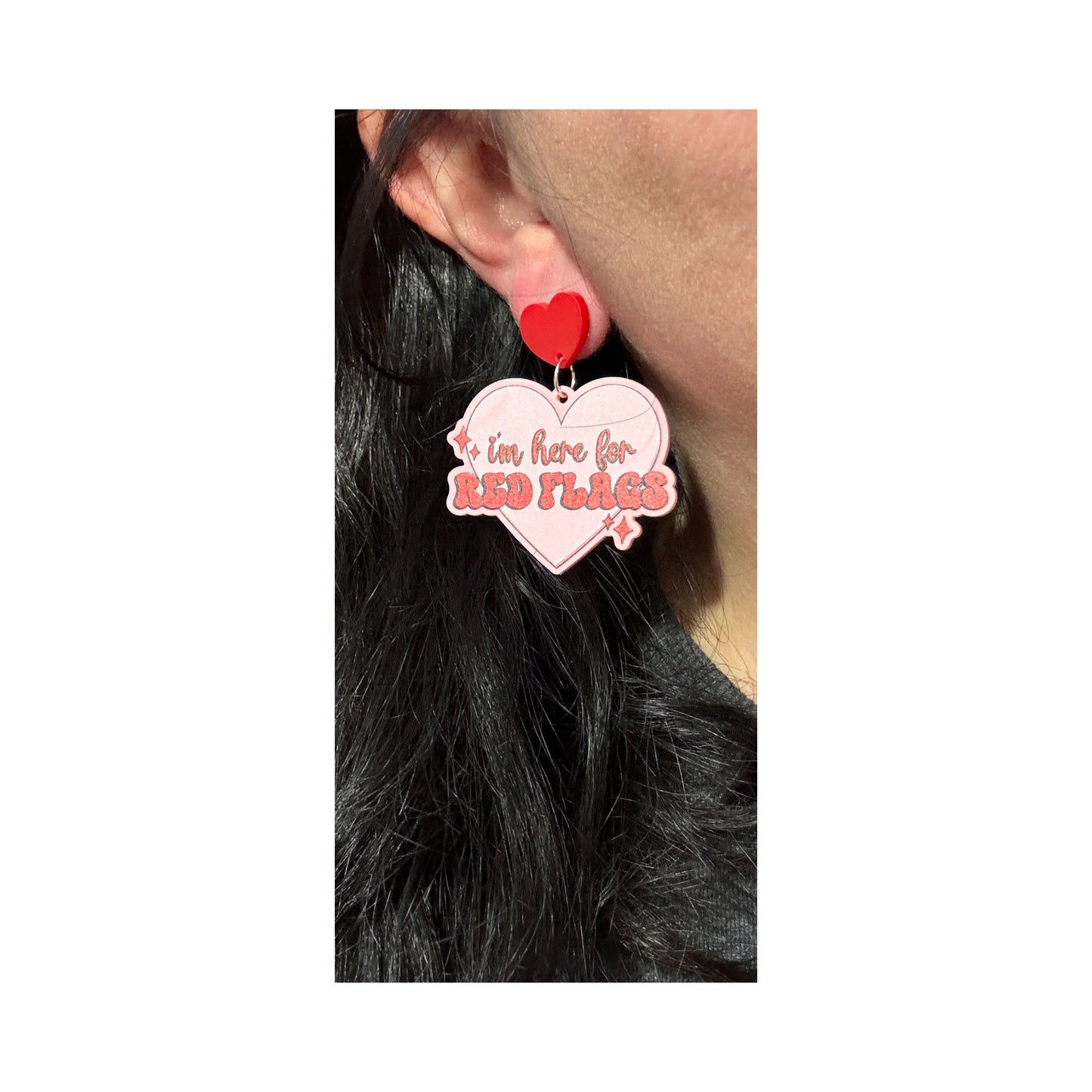 Here For Red Flags Heart Drop Earrings