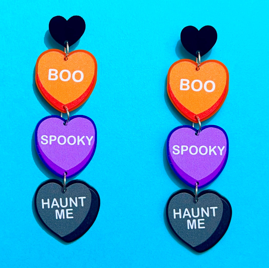 Spooky Conversation Heart Tiered Drop Earrings