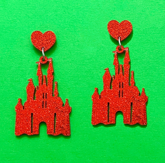 Red Castle Glitter Drop Earrings