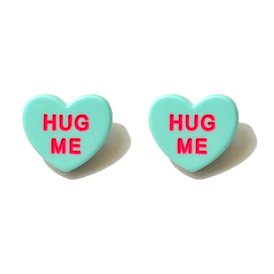 Hug Me Blue Conversation Heart Post Earrings