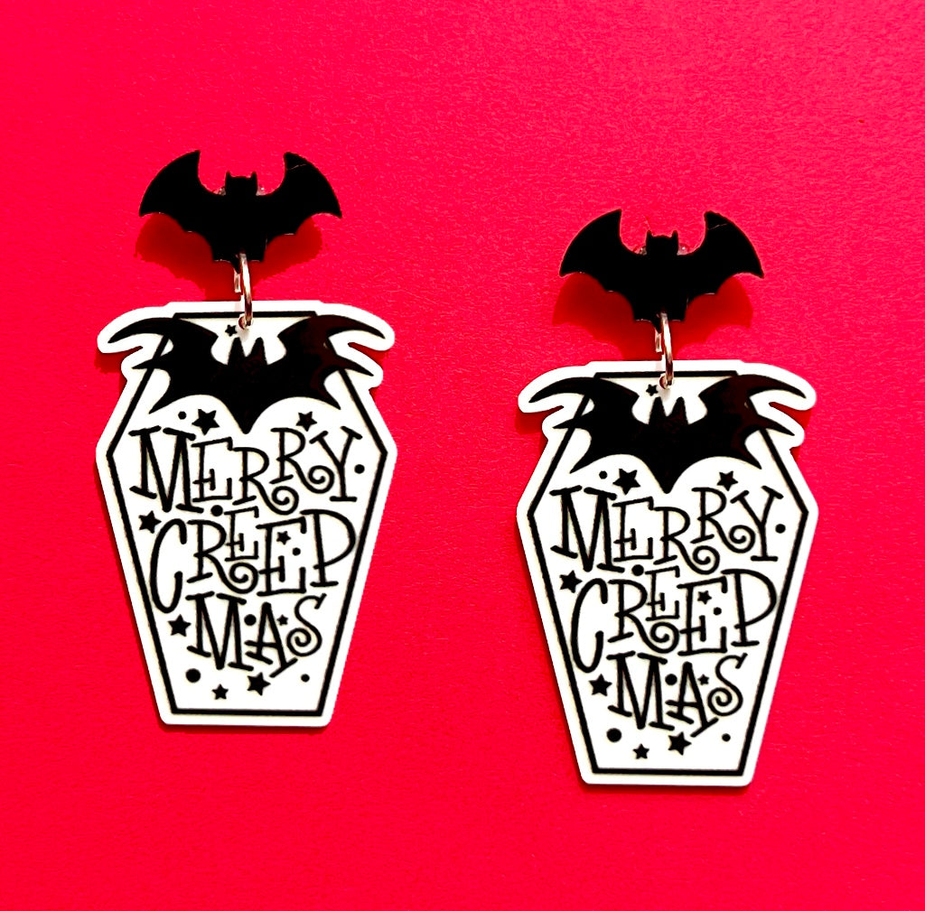 Merry Creepmas Coffin Drop Earrings