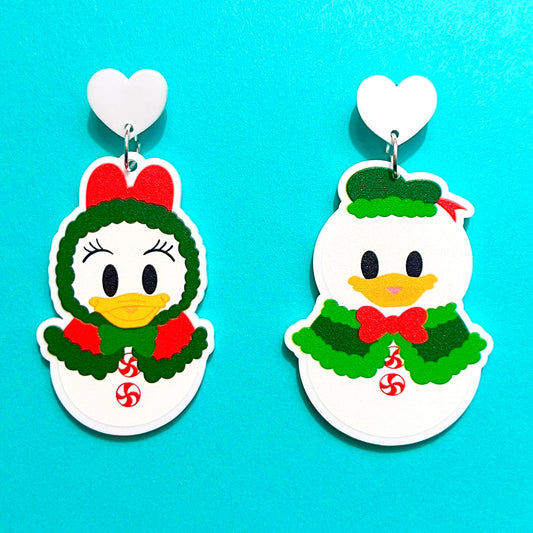 Duck Couple Snowman Drop Earrings