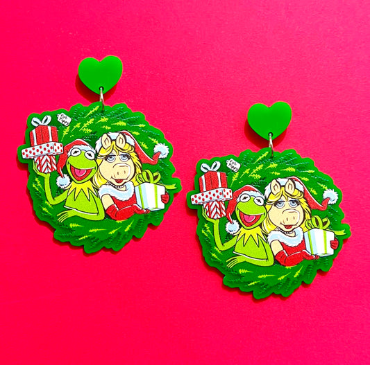 Kermie & Piggy Wreath Drop Earrings