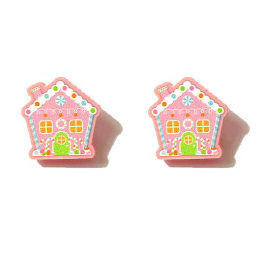 Pink Gingerbread House Post Earrings