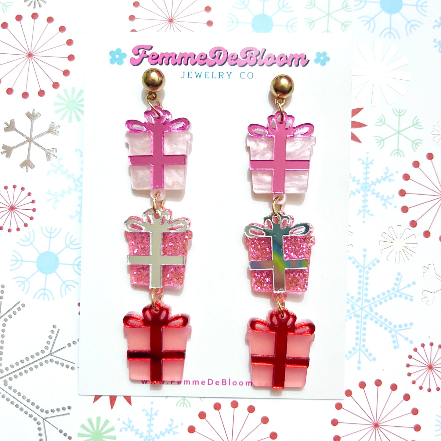 Pink Tiered Presents Drop Earrings