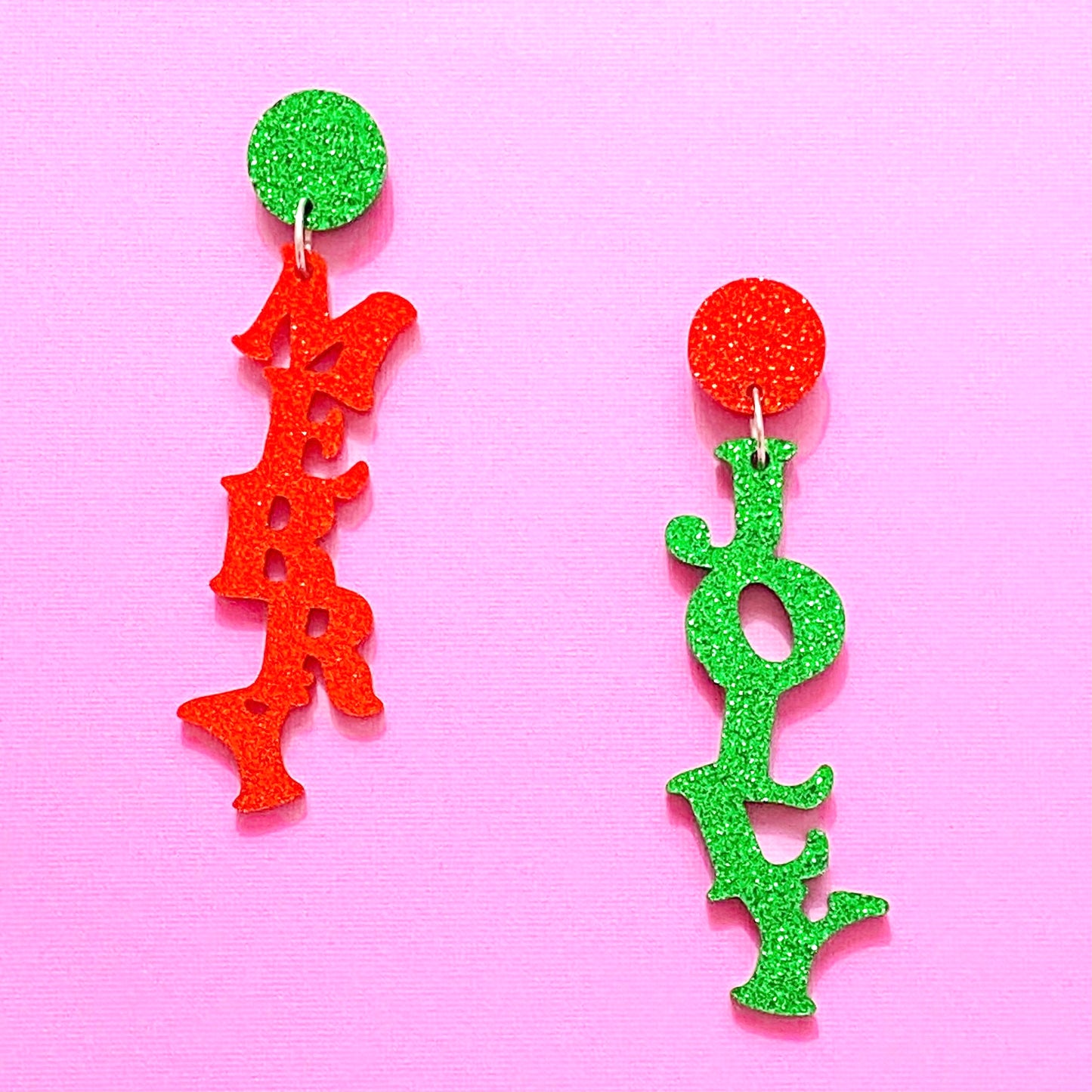 FREE GIFT - Merry & Jolly Red/Green Sparkle Holiday Drop Earrings