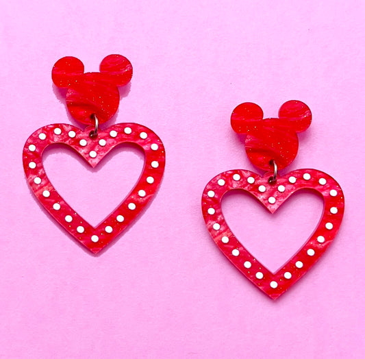 Mouse Lightbox Heart Acrylic Drop Earrings