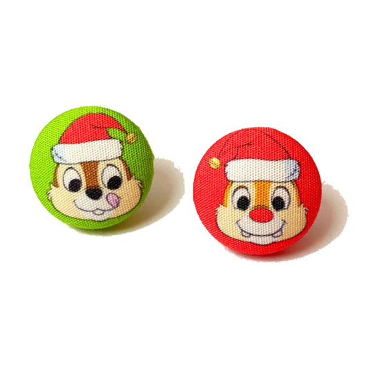 Chipmunk Santa Fabric Button Earrings