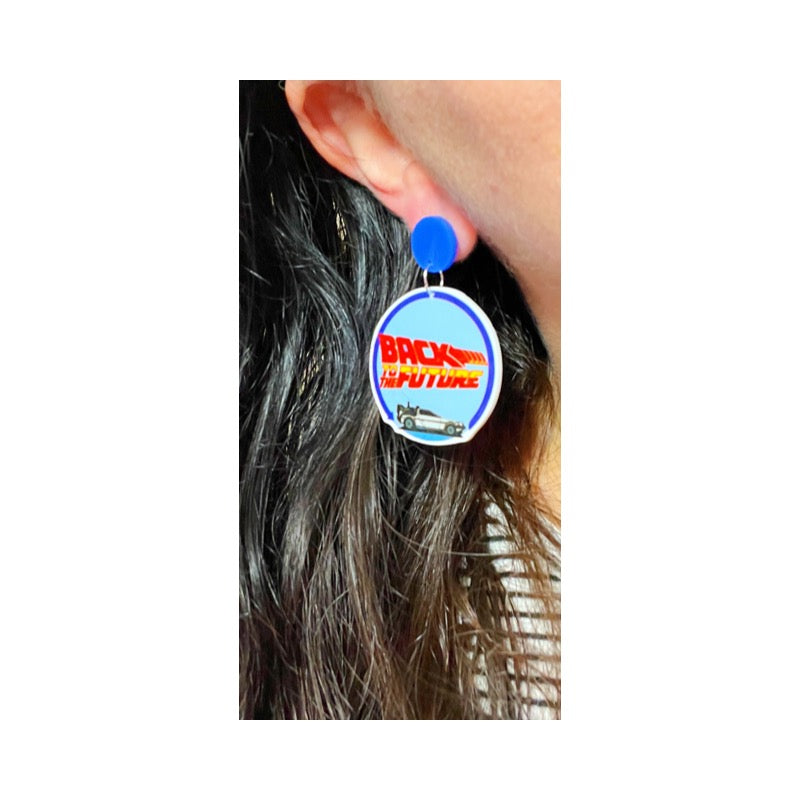 Back To The Future Round Acrylic Drop Earrings