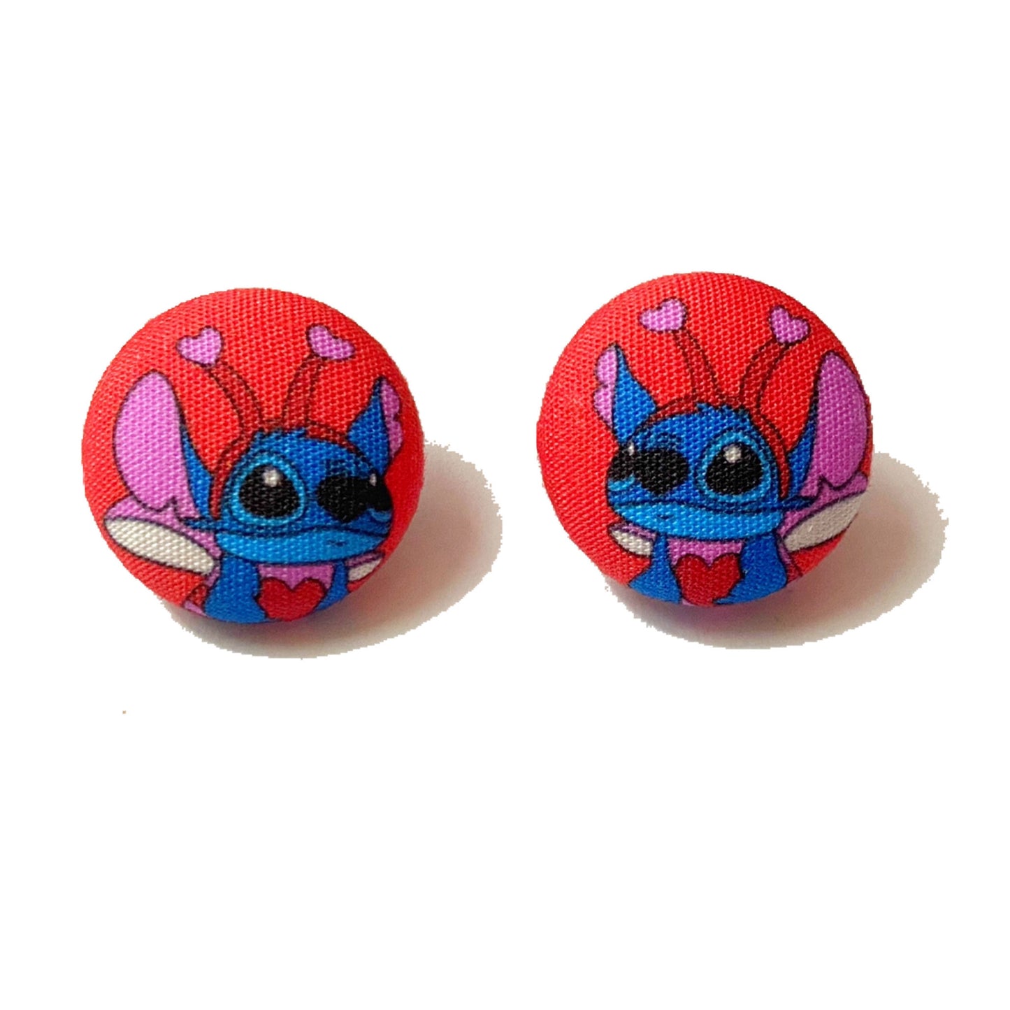 Cupid Stitch Valentine Fabric Button Earrings