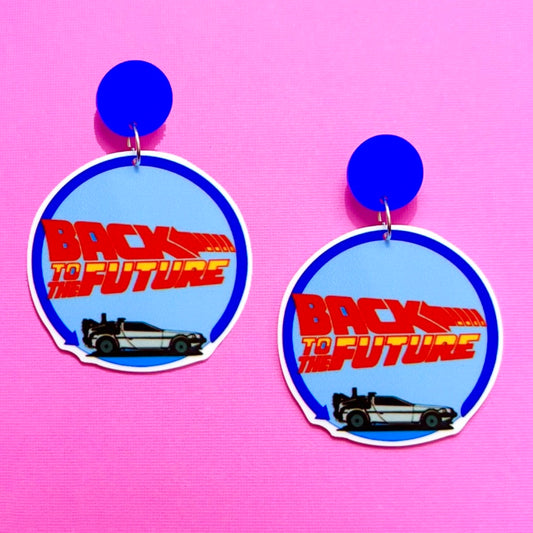 Back To The Future Round Acrylic Drop Earrings