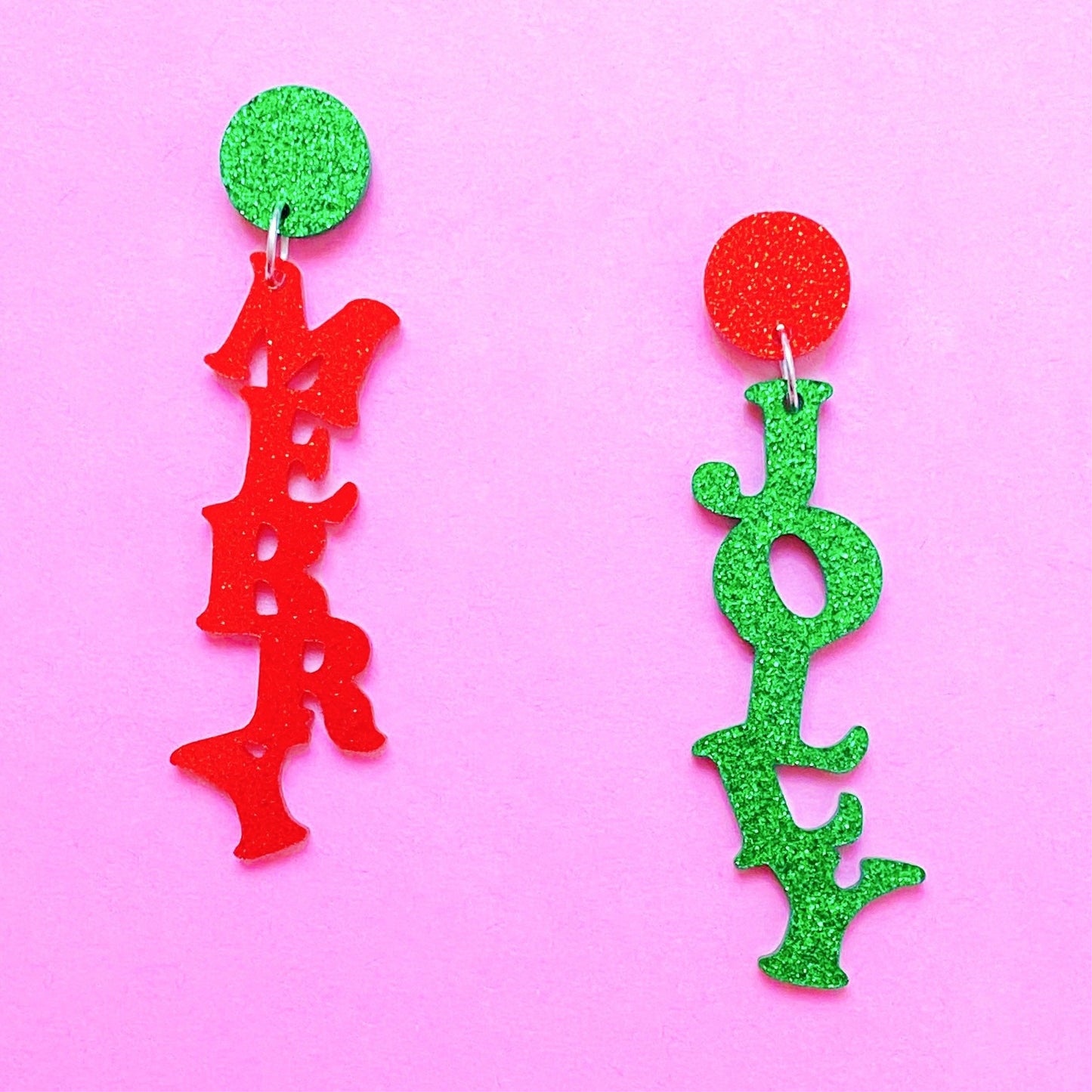 FREE GIFT - Merry & Jolly Red/Green Sparkle Holiday Drop Earrings