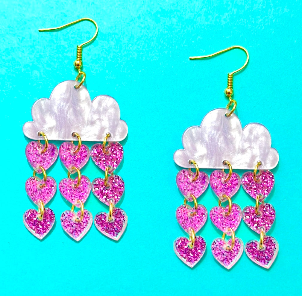 Heart in The Clouds Pink Acrylic Drop Earrings