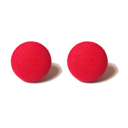 Solid Red Fabric Button Earrings