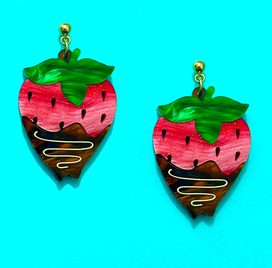 Chocolate Covered Strawberry Drop Earrings