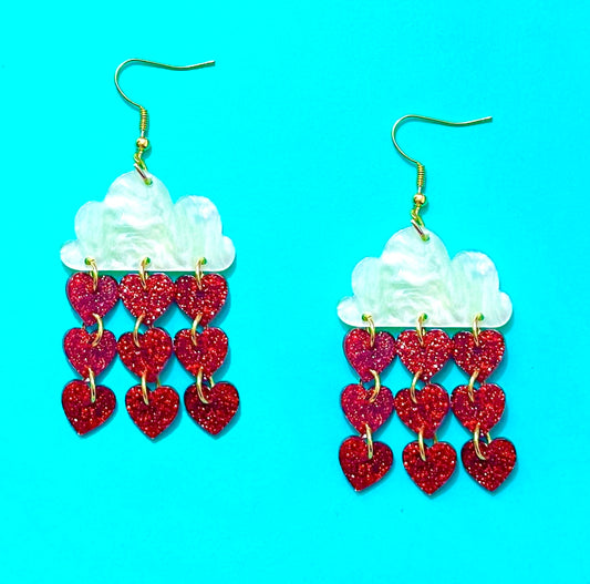 Heart in The Clouds Red Acrylic Drop Earrings