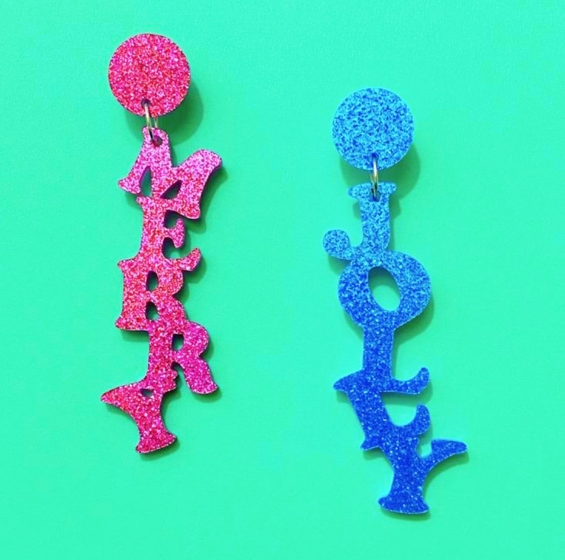 FREE GIFT - Merry & Jolly Blue/Pink Sparkle Holiday Drop Earrings