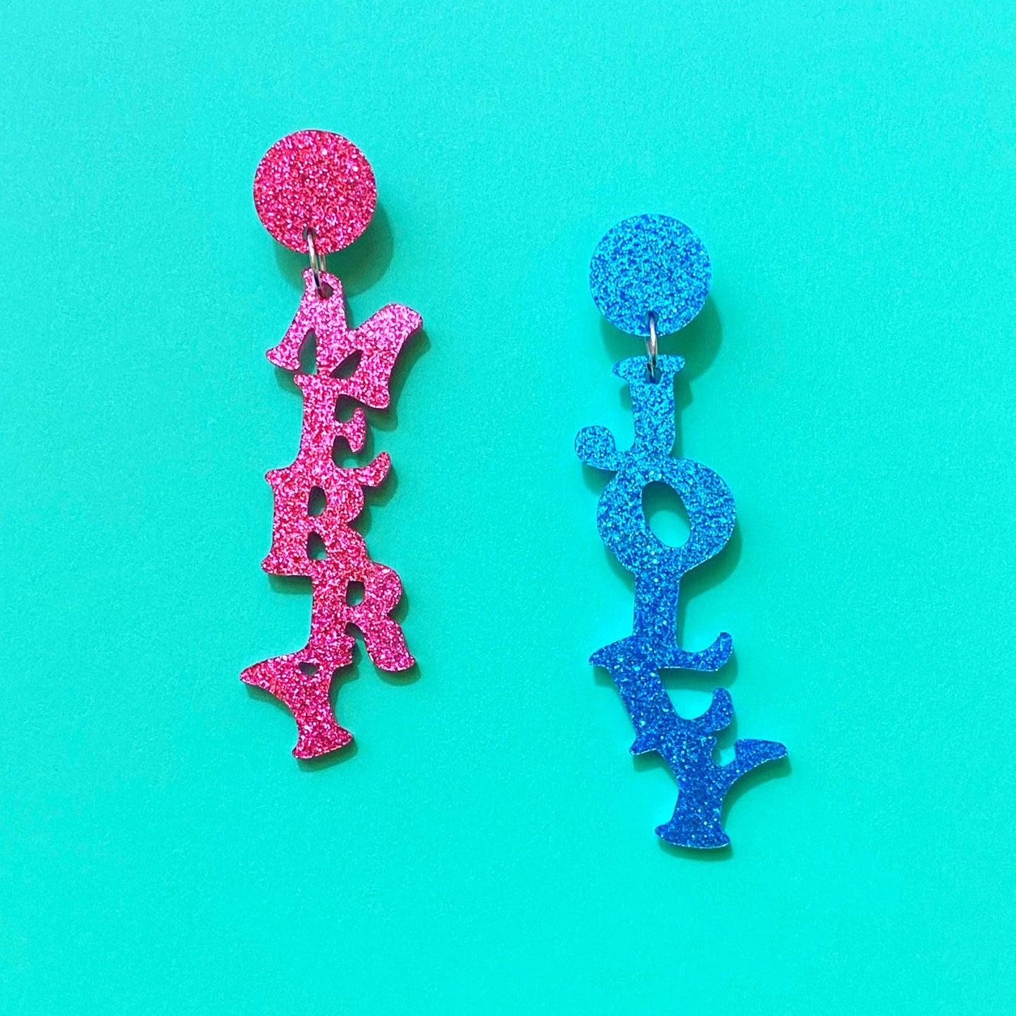 FREE GIFT - Merry & Jolly Blue/Pink Sparkle Holiday Drop Earrings