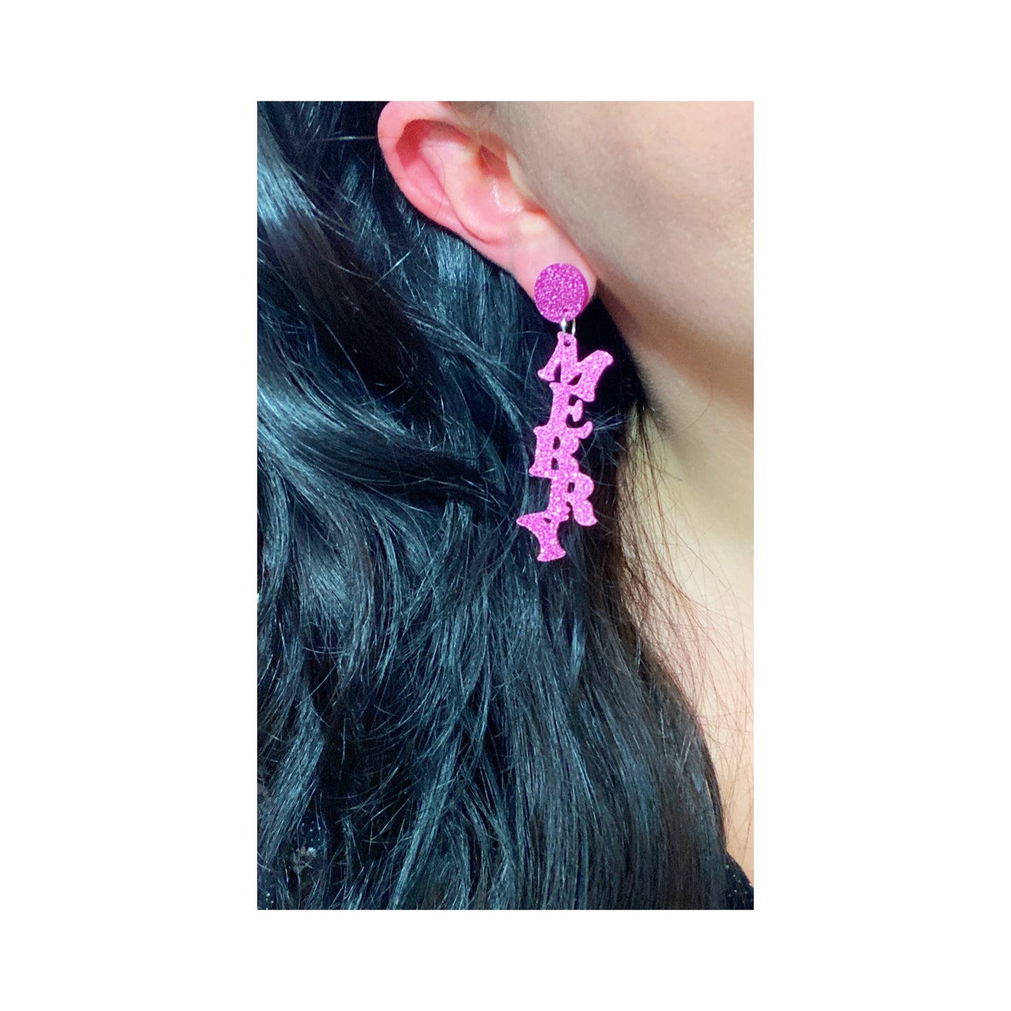 FREE GIFT - Merry & Jolly Blue/Pink Sparkle Holiday Drop Earrings